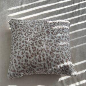 Faux fur, leopard print pillow, cream and tan